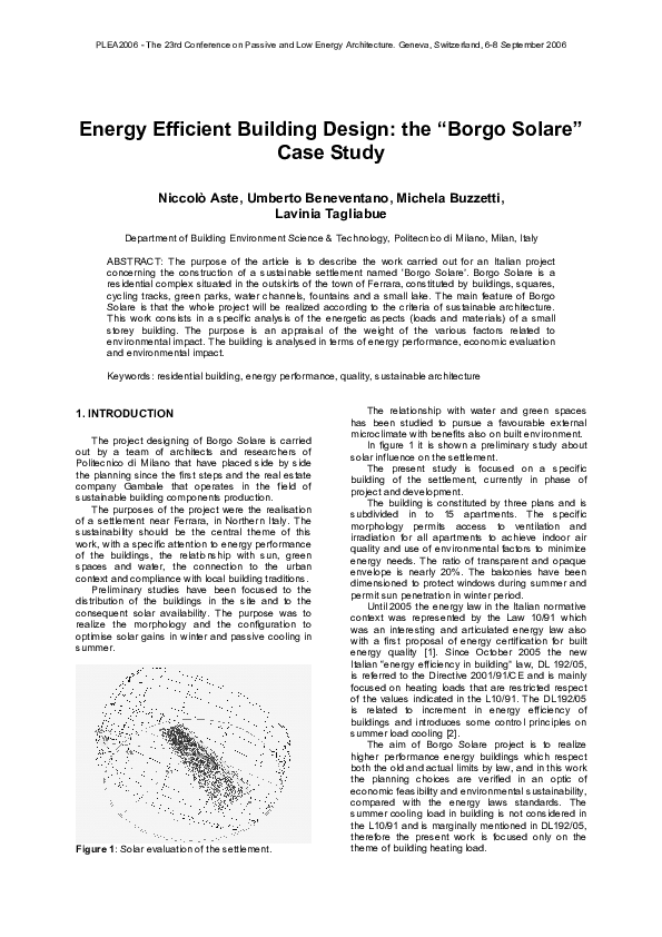 (PDF) Energy Efficient Building Design: The Borgo Solare Case Study