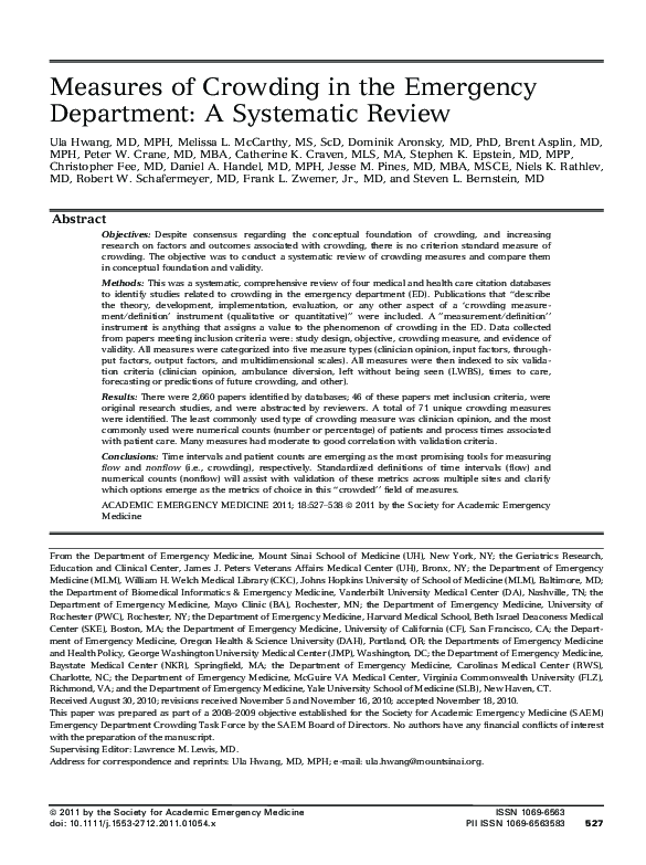 (PDF) Measures of Crowding in the Emergency Department: A Systematic Review