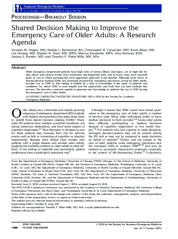 (PDF) Shared Decision Making to Improve the Emergency Care of Older ...