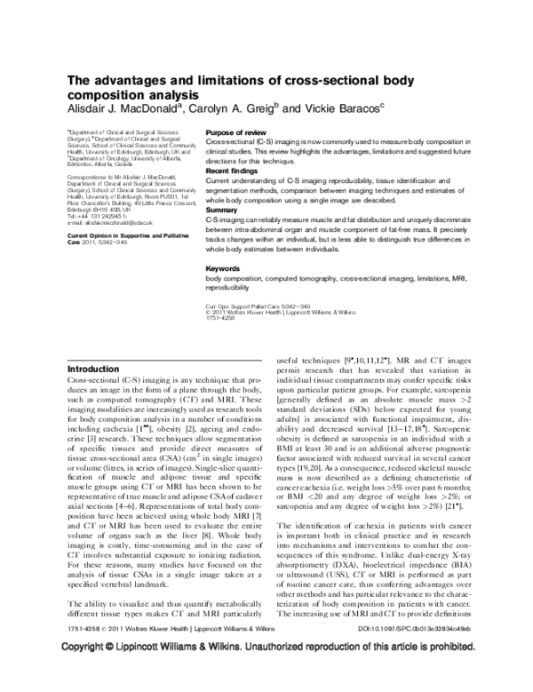 (PDF) The advantages and limitations of cross-sectional body ...