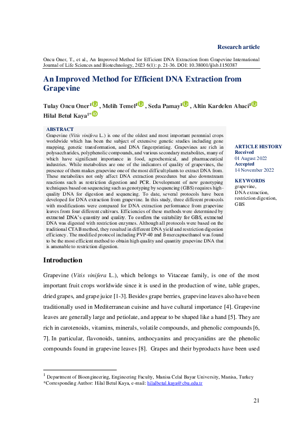 (PDF) An Improved Method for Efficient DNA Extraction from Grapevine