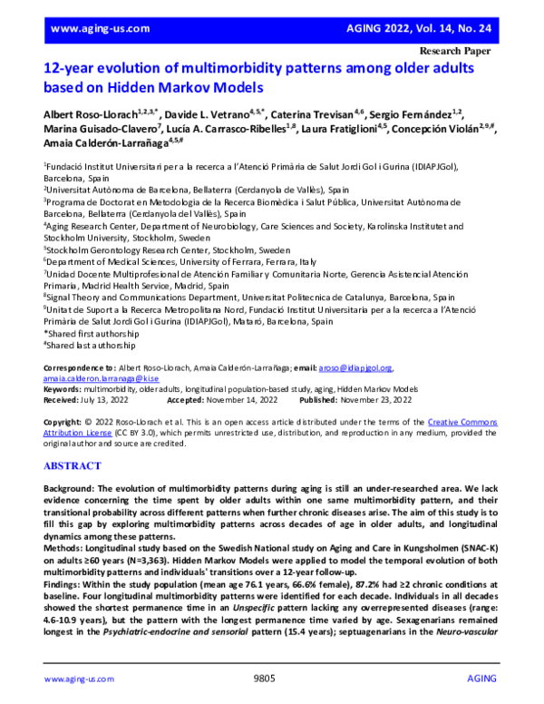 (PDF) 12-year evolution of multimorbidity patterns among older adults ...
