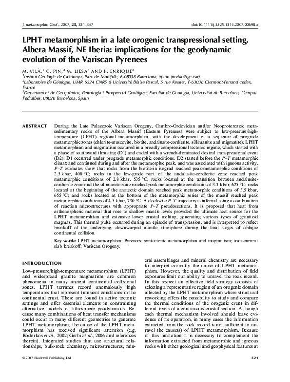 (PDF) LPHT metamorphism in a late orogenic transpressional setting ...