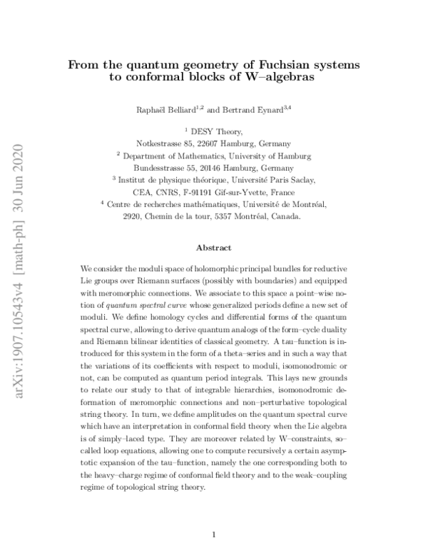 (PDF) From the quantum geometry of Fuchsian systems to conformal blocks ...