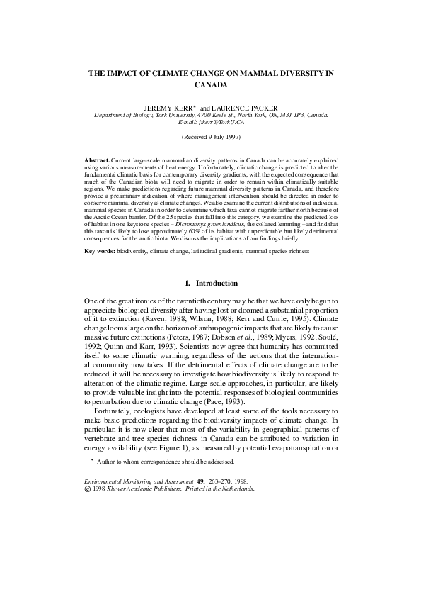 (PDF) The Impact of Climate Change on Mammal Diversity in Canada