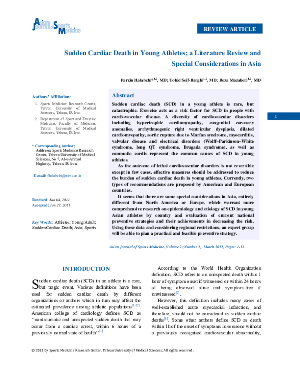 (PDF) Sudden Cardiac Death in Young Athletes; a Literature Review and ...