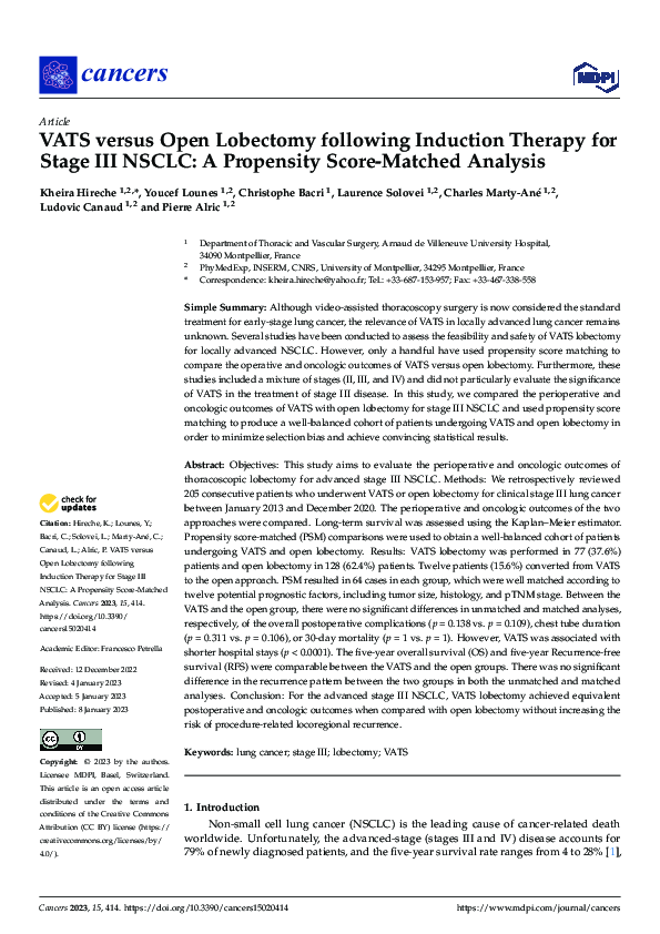 (PDF) VATS versus Open Lobectomy following Induction Therapy for Stage ...