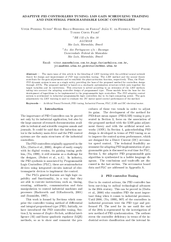 (PDF) Adaptive PID Controllers Tuning: LMS Gain Scheduling Training And ...