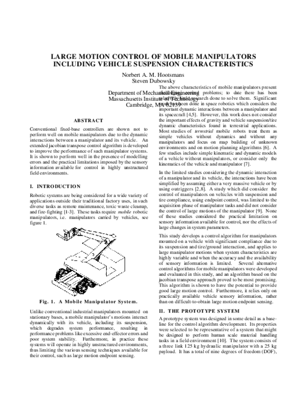 (PDF) Large motion control of mobile manipulators including vehicle ...