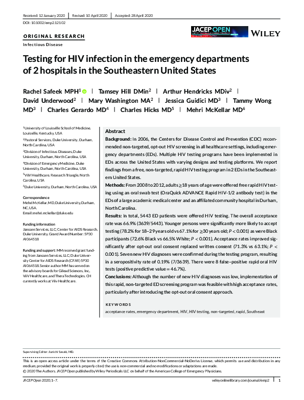 (PDF) Testing for HIV infection in the emergency departments of 2 ...
