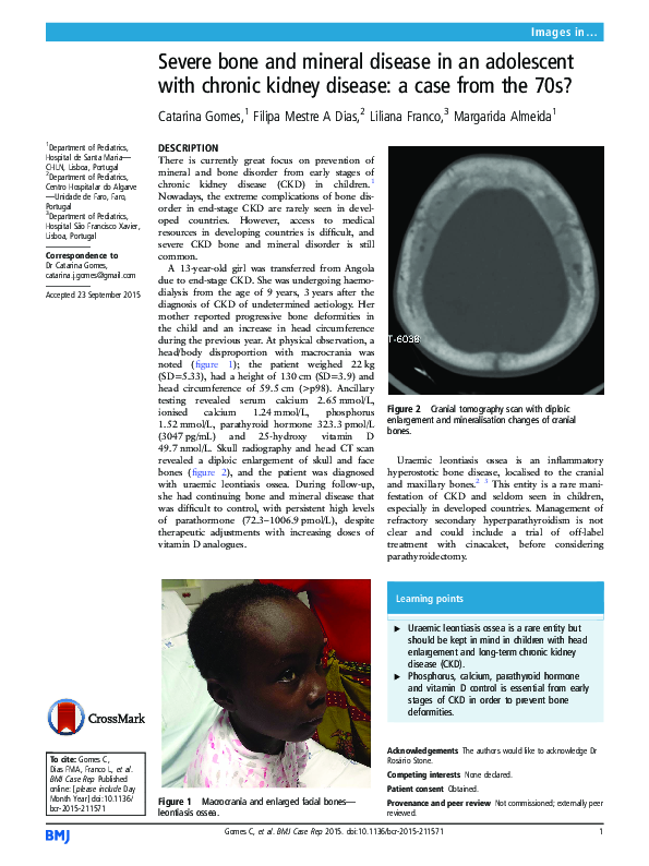 (PDF) Severe bone and mineral disease in an adolescent with chronic ...