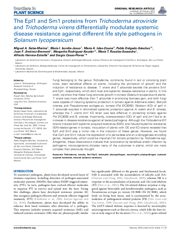 (PDF) The Epl1 and Sm1 proteins from Trichoderma atroviride and ...