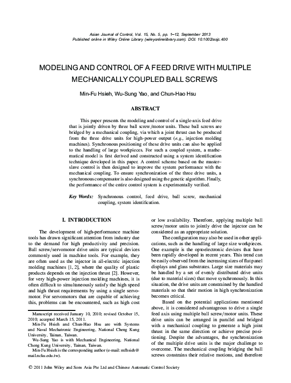 (PDF) Modeling and control of a feed drive with multiple mechanically ...