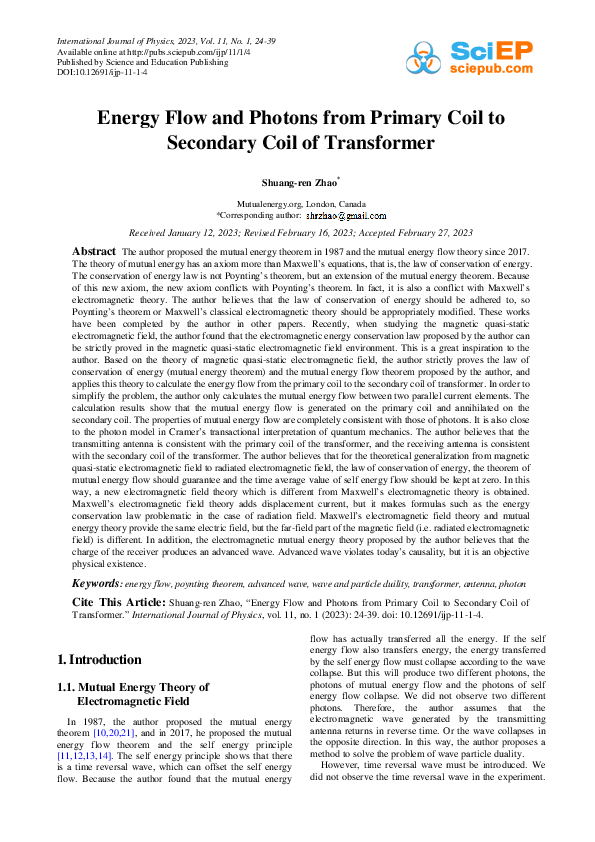 (PDF) Energy Flow and Photons from Primary Coil to Secondary Coil of ...