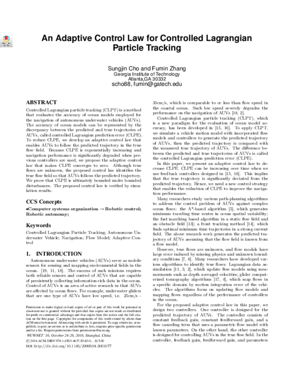 (PDF) An adaptive control law for controlled Lagrangian particle tracking