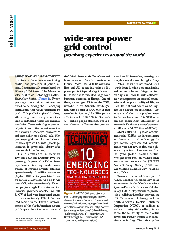 (PDF) Wide Area Power Grid Control Promising Experiences Around the ...