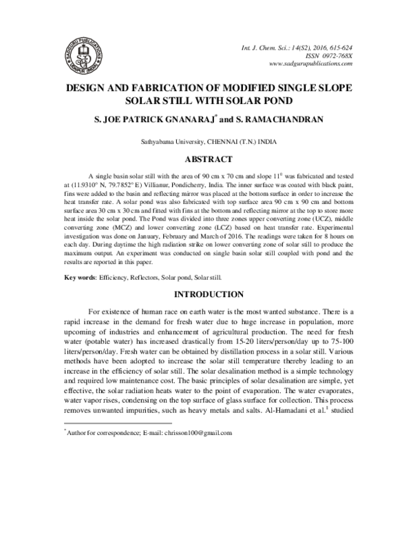 (PDF) Design and Fabrication of Modified Single Slope Solar Still with ...