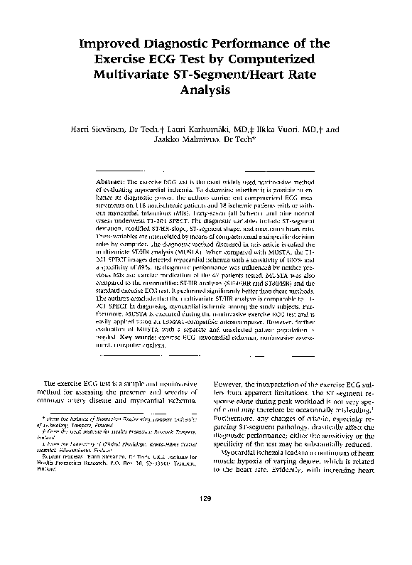 (PDF) Improved diagnostic performance of the exercise ECG test by ...