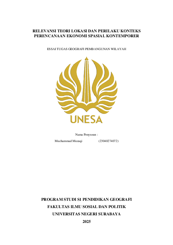 (PDF) RELEVANSI TEORI LOKASI DAN PERILAKU KONTEKS PERENCANAAN EKONOMI ...