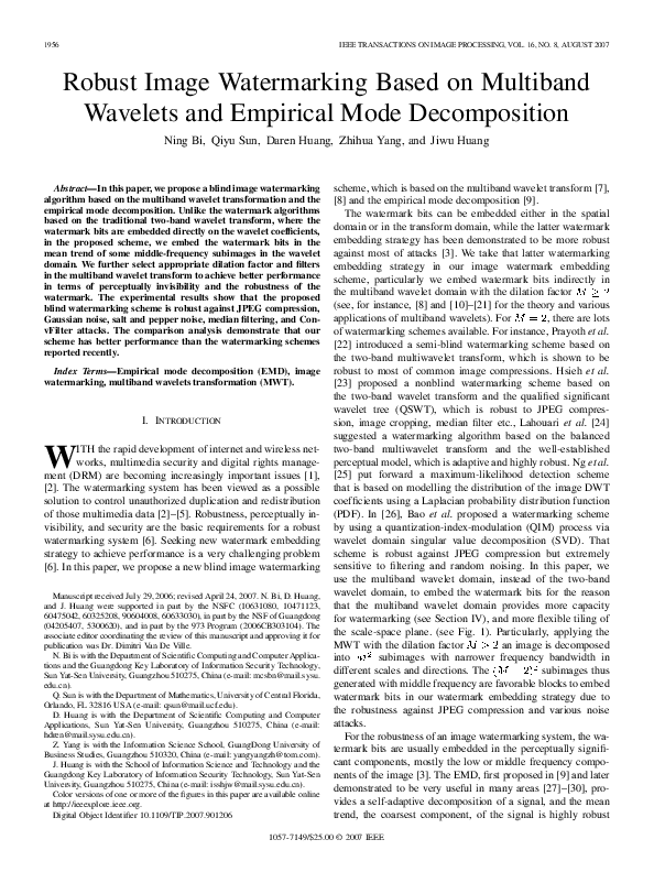(PDF) Robust Image Watermarking Based on Multiband Wavelets and ...