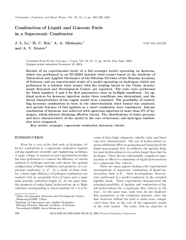(PDF) Combustion of Liquid and Gaseous Fuels in a Supersonic Combustor