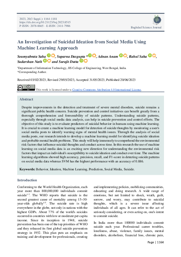 (PDF) An Investigation of Suicidal Ideation from Social Media Using ...