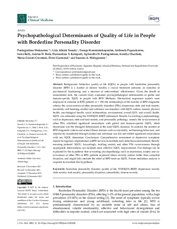 (PDF) Psychopathological Determinants of Quality of Life in People with ...
