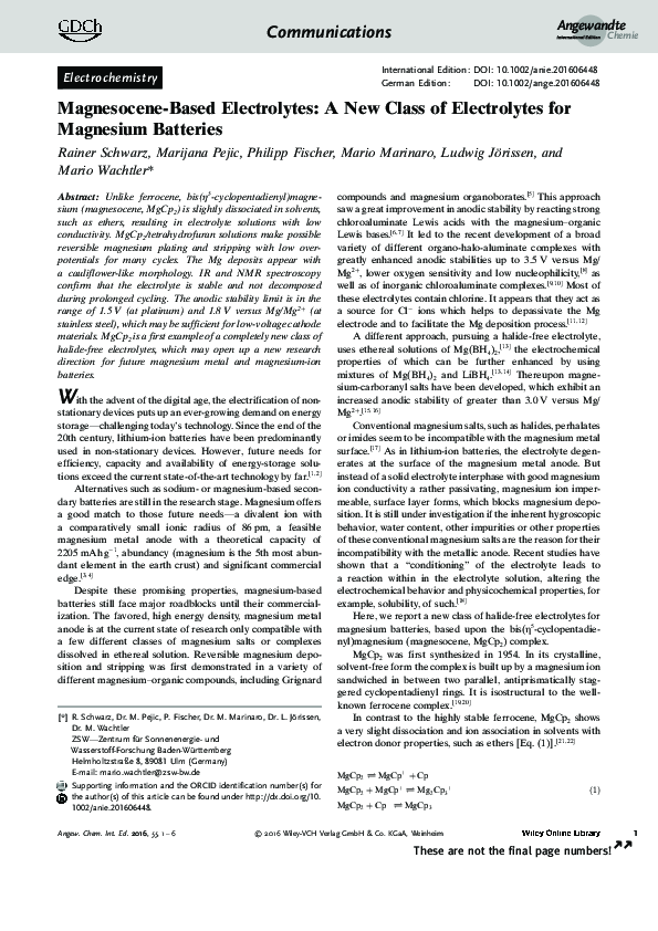 (PDF) Magnesocene-Based Electrolytes: A New Class of Electrolytes for ...