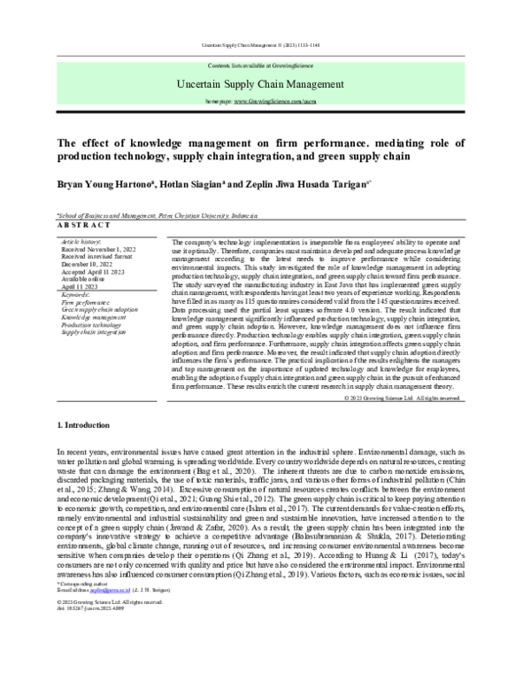 (PDF) The effect of knowledge management on firm performance. mediating ...