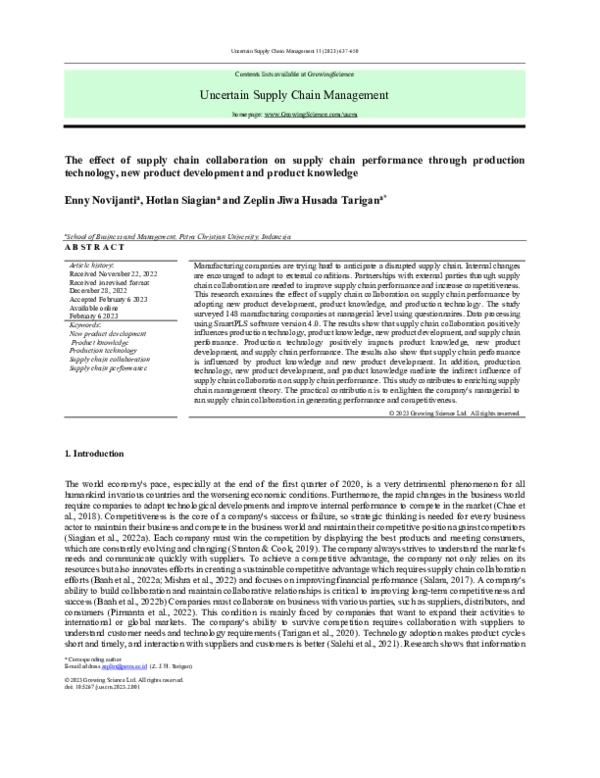 (PDF) The effect of supply chain collaboration on supply chain ...