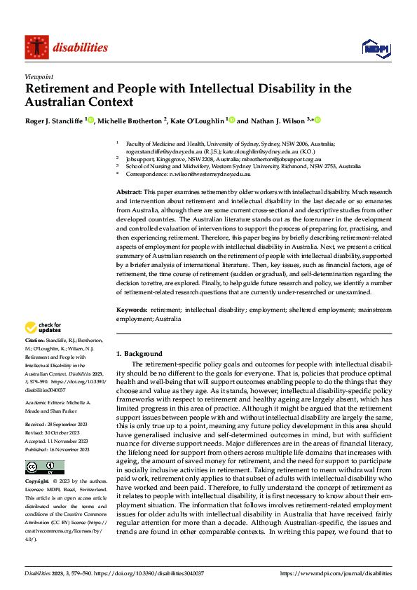 (PDF) Retirement and People with Intellectual Disability in the ...