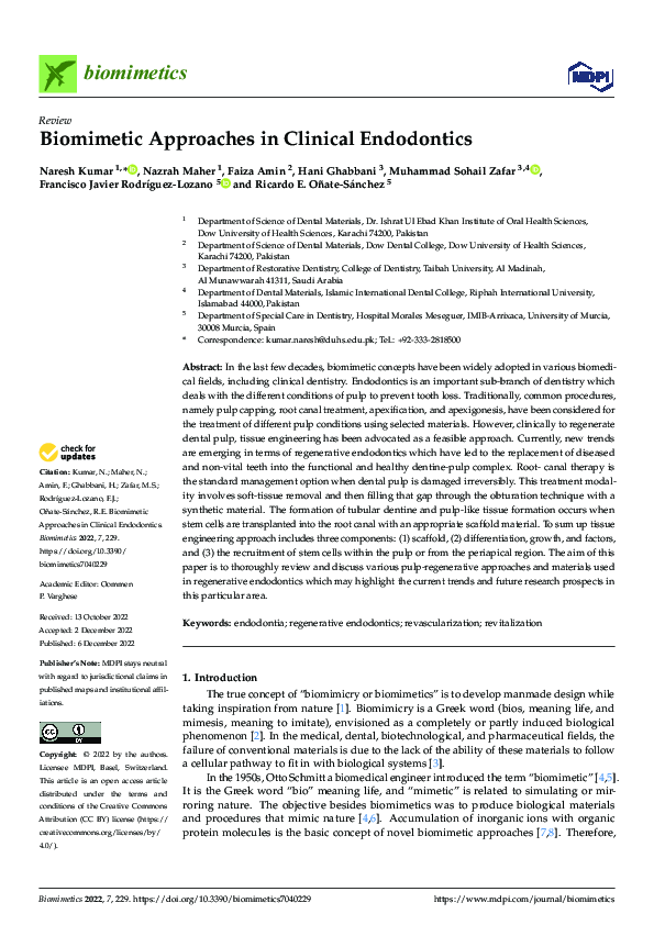 (PDF) Biomimetic Approaches in Clinical Endodontics