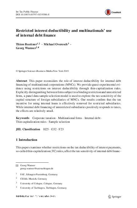 (PDF) Restricted interest deductibility and multinationals’ use of ...