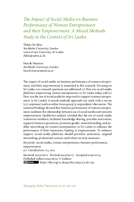 (PDF) The Impact of Social Media on Business Performance of Women ...