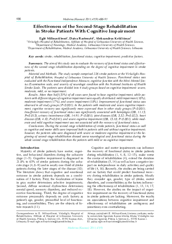 (PDF) Effectiveness of the Second-Stage Rehabilitation in Stroke ...
