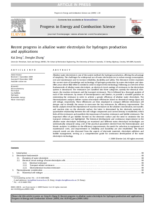 (PDF) Recent progress in alkaline water electrolysis for hydrogen ...
