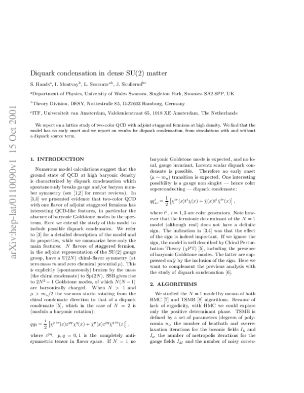 (PDF) Diquark condensation in dense SU(2) matter