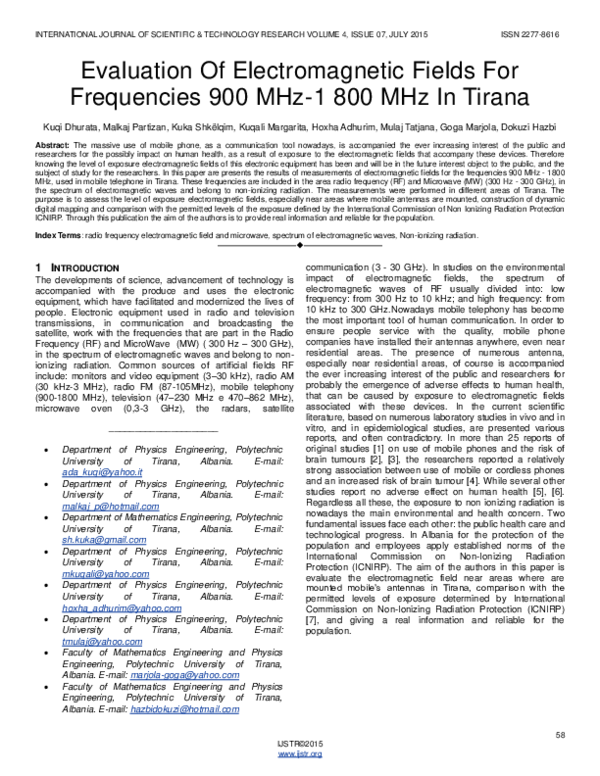 (PDF) Evaluation Of Electromagnetic Fields For Frequencies 900 MHz-1 ...