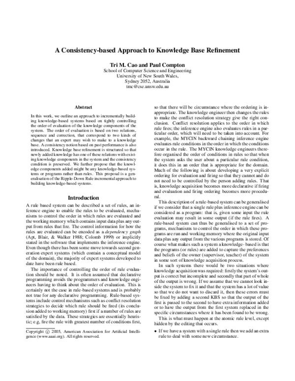 (PDF) A Consistency-Based Approach to Knowledge Base Refinement