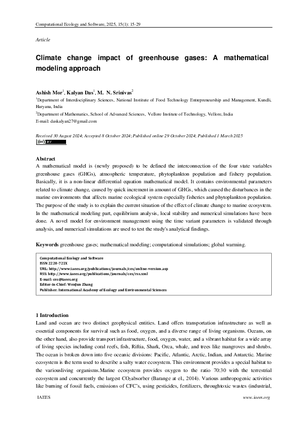 (PDF) Climate change impact of greenhouse gases: A mathematical ...