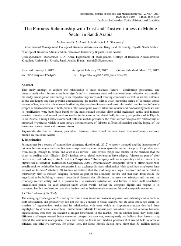 (PDF) The Fairness Relationship with Trust and Trustworthiness in ...
