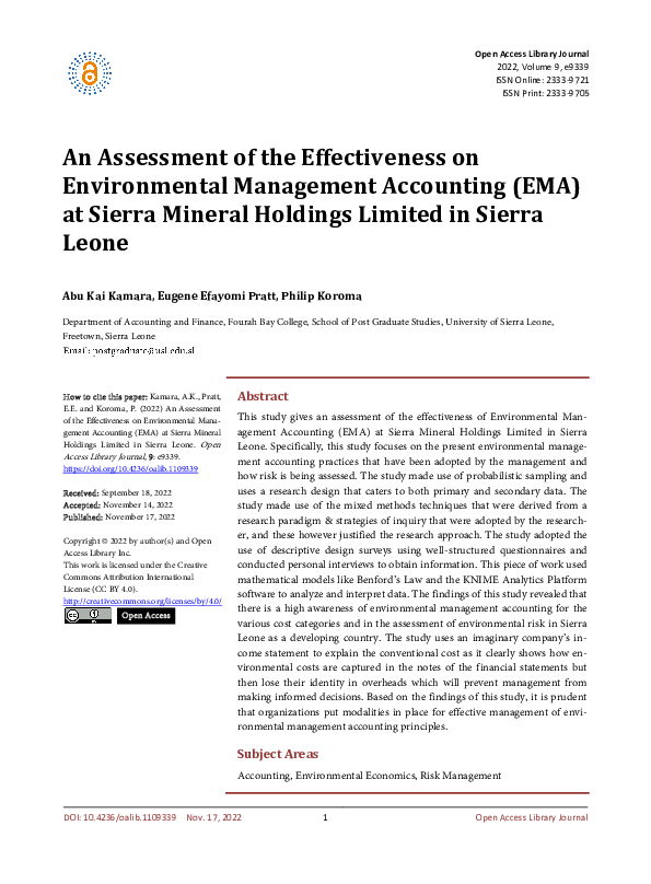 (PDF) An Assessment of the Effectiveness on Environmental Management ...