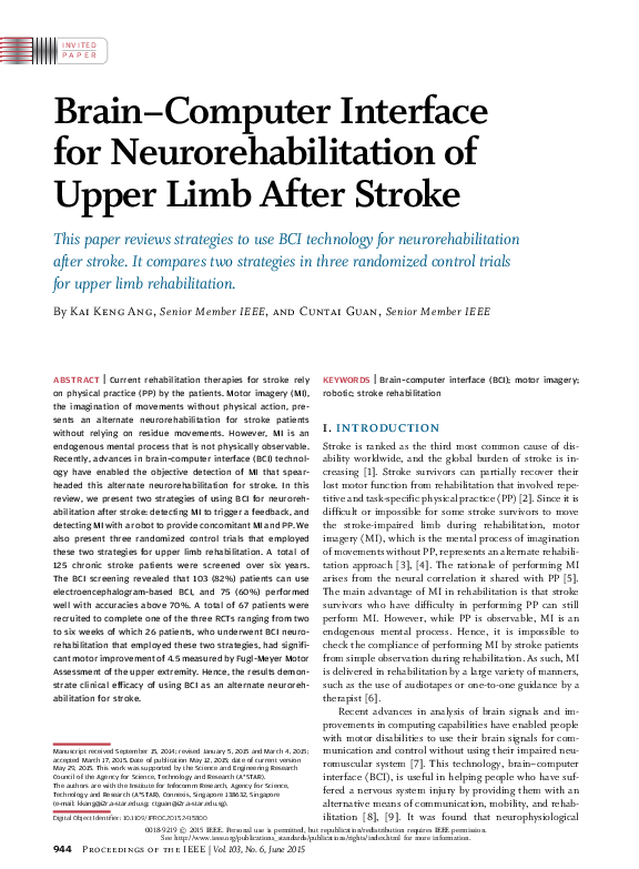 (PDF) Brain Computer Interface for Neurorehabilitation of Upper Limb ...