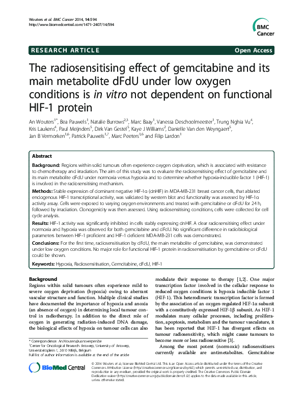 (PDF) The radiosensitising effect of gemcitabine and its main ...