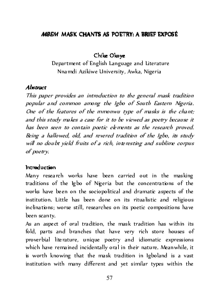 (PDF) Mbem mask chants as poetry: a brief expose