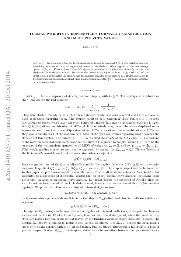 (PDF) Formal weights in Kontsevich's formality construction and ...