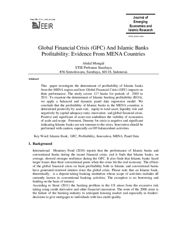 (PDF) Global Financial Crisis (GFC) And Islamic Banks Profitability ...