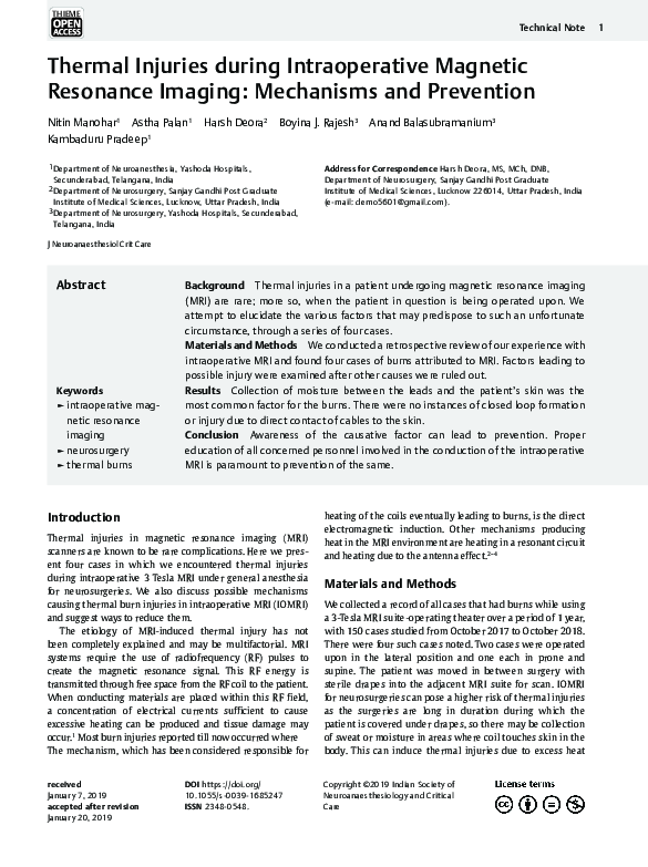 (PDF) Thermal Injuries during Intraoperative Magnetic Resonance Imaging ...