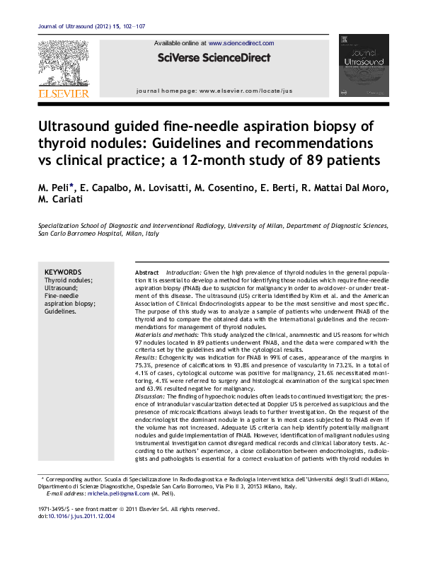 (PDF) Ultrasound guided fine-needle aspiration biopsy of thyroid ...