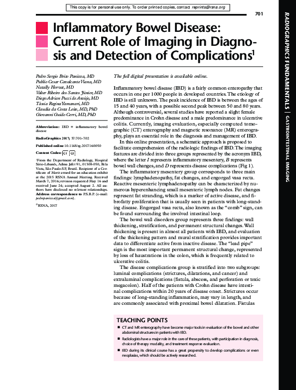 (PDF) Inflammatory Bowel Disease: Current Role of Imaging in Diagnosis ...